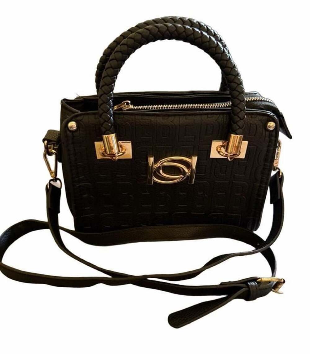 bebe Black Monogram Debossed Logo Satchel Crossbody Bag